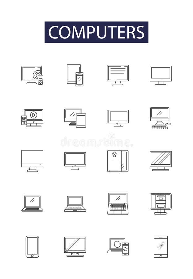 Ikony i znaki wektora wierszy komputerów. konspekt pamięci masowej myszy na monitorze programowym cpu monitor klawiatury ilustracja wektor