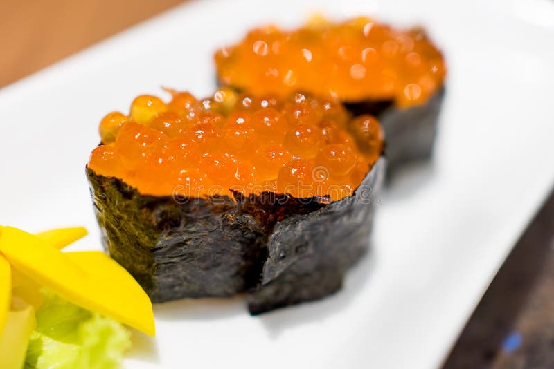 Ikura Salmon Egg with Seaweed Sushi Stock Photo Image of sushi