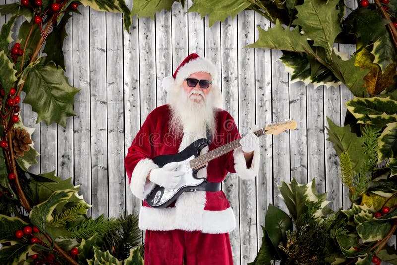 Il Babbo Natale che gioca chitarra contro il fondo digitalmente generato