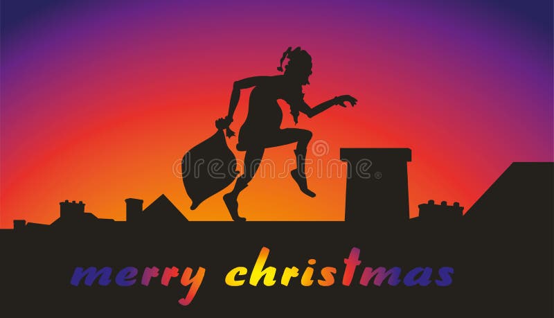 Il Babbo Natale con la borsa sul tetto - Buon Natale royalty illustrazione gratis Il Babbo Natale con la borsa sul tetto - Buon Natale royalty illustrazione gratis