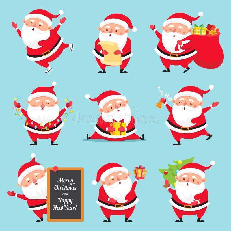 Il Babbo Natale dipinto a mano Carattere della cartolina d'auguri di festa di Natale Insieme piano di vettore dei caratteri diver