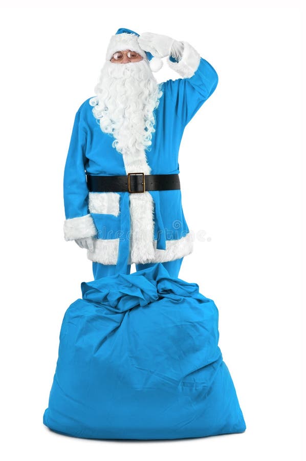 Babbo Natale Blu.Il Babbo Natale Divertente Nei Saluti Blu Del Costume Fotografia Stock Immagine Di Regalo Attributo 17247304