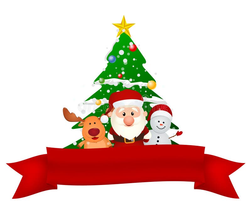 Il Babbo Natale, renna e pupazzo di neve con il nastro rosso royalty illustrazione gratis Il Babbo Natale, renna e pupazzo di neve con il nastro rosso royalty illustrazione gratis