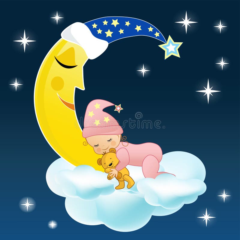 Il bambino dorme su una nube. illustrazione vettoriale Il bambino dorme su una nube. illustrazione vettoriale