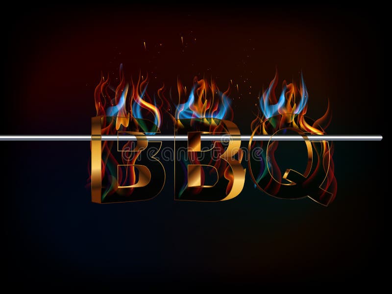 Il BBQ arrostisce col barbecue il menu, testo 3d con fuoco, sapori della griglia illustrazione vettoriale Il BBQ arrostisce col barbecue il menu, testo 3d con fuoco, sapori della griglia illustrazione vettoriale