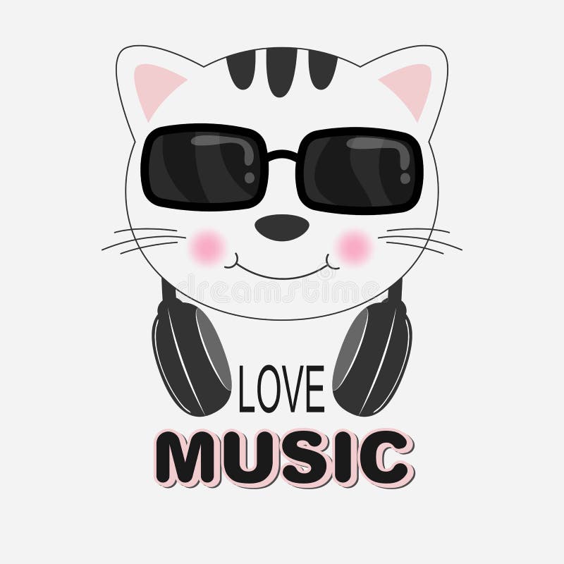 Il bello gatto in occhiali da sole ama la musica Cartolina d'auguri illustrazione vettoriale Il bello gatto in occhiali da sole ama la musica Cartolina d'auguri illustrazione vettoriale