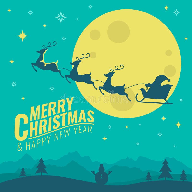 Il Buon Natale e l'insegna del buon anno con i cervi che tirano il ` s Sleigh di Santa nel vettore di scena di notte della luna p royalty illustrazione gratis Il Buon Natale e l'insegna del buon anno con i cervi che tirano il ` s Sleigh di Santa nel vettore di scena di notte della luna p royalty illustrazione gratis