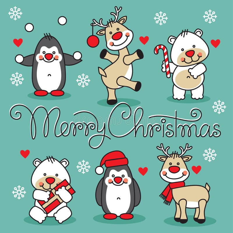 Buon Natale Animali.Il Buon Natale Ha Messo Gli Animali Del Fumetto Con Testo Illustrazione Vettoriale Illustrazione Di Regalo Disegno 47207887