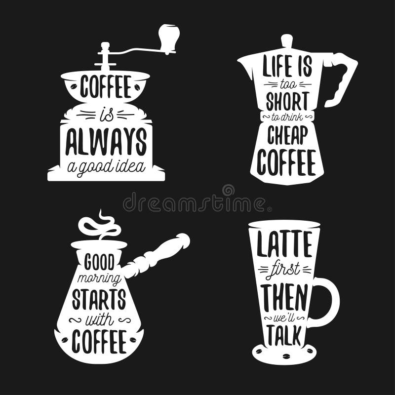 Il caffè disegnato a mano di tipografia ha collegato i manifesti messi illustrazione di stock Il caffè disegnato a mano di tipografia ha collegato i manifesti messi illustrazione di stock