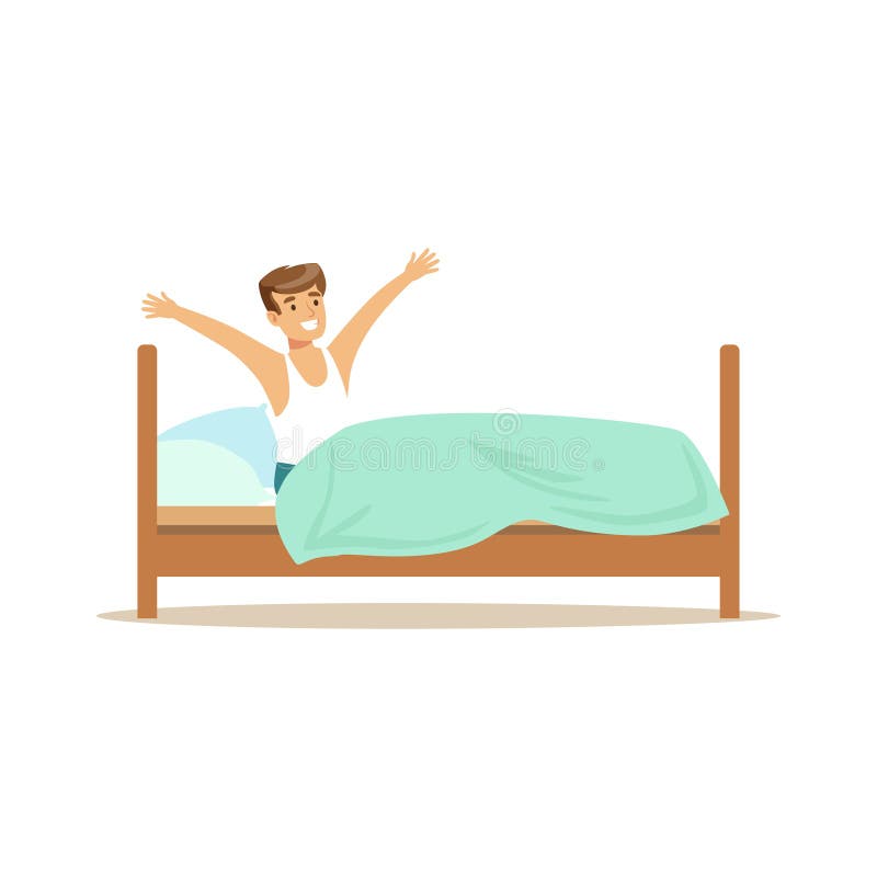 Il carattere sorridente dell'uomo che sveglia l'inizio un buon giorno vector l'illustrazione illustrazione di stock Il carattere sorridente dell'uomo che sveglia l'inizio un buon giorno vector l'illustrazione illustrazione di stock