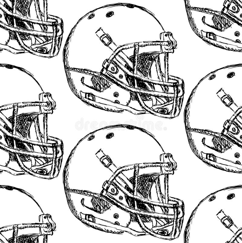 Il casco di calcio di schizzo, vector il modello senza cuciture illustrazione di stock Il casco di calcio di schizzo, vector il modello senza cuciture illustrazione di stock