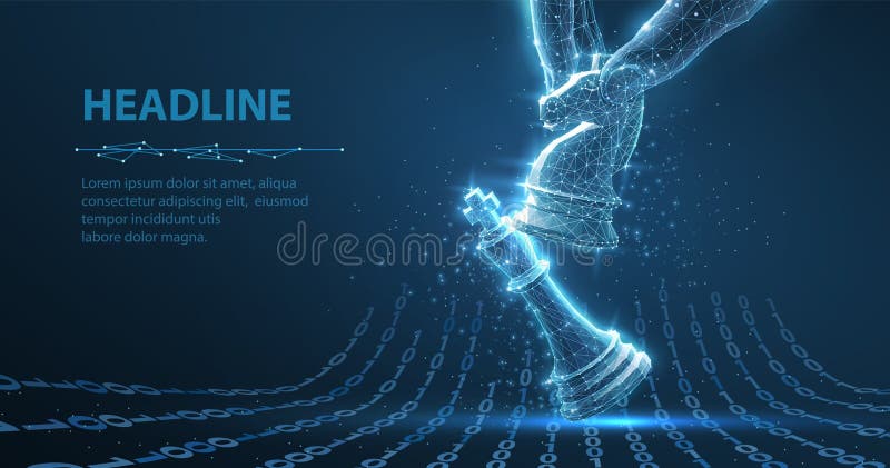 Il cavaliere degli scacchi in mano digitale batte il genere. la vittoria della strategia di scacchi ai royalty illustrazione gratis