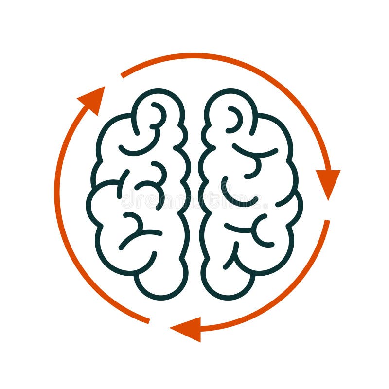 Il cervello umano con frecce, icona creativa e brainstorming - vettore illustrazione vettoriale