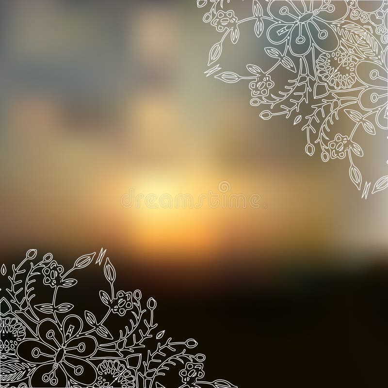 Il cielo ha offuscato il fondo defocused del paesaggio con i fiori disegnati a mano illustrazione vettoriale Il cielo ha offuscato il fondo defocused del paesaggio con i fiori disegnati a mano illustrazione vettoriale
