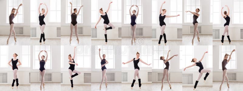 Il collage di giovane ballerina che sta nel balletto posa fotografie stock Il collage di giovane ballerina che sta nel balletto posa fotografie stock