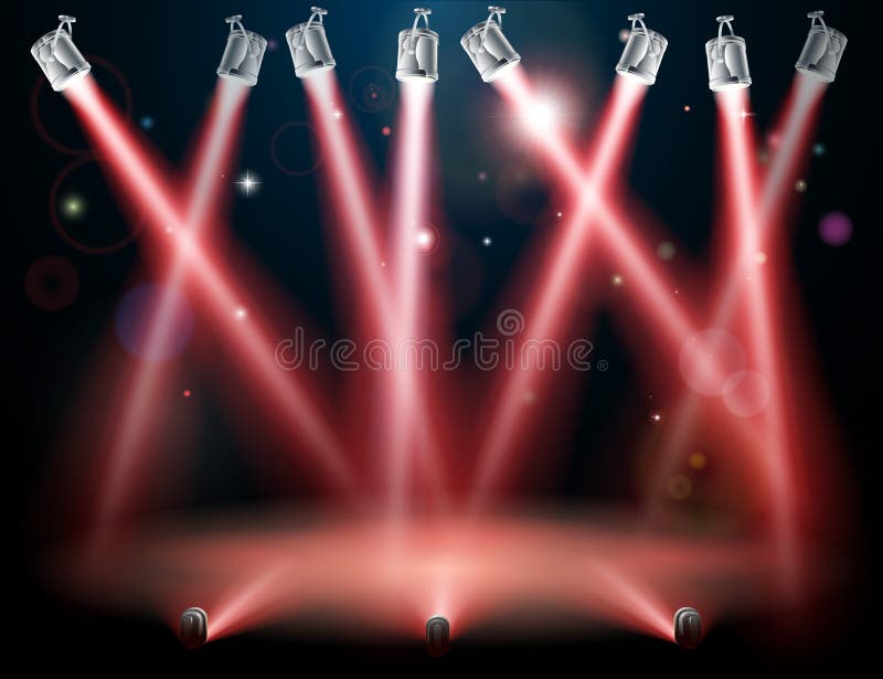 A red spotlight background concept with lots of lights like spotlights in a light show or during a dramatic theatre stage performance. A red spotlight background concept with lots of lights like spotlights in a light show or during a dramatic theatre stage performance