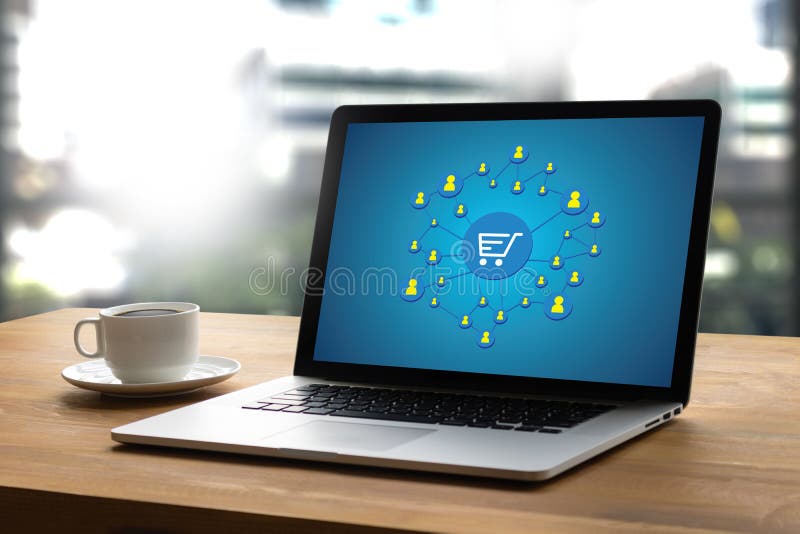 Il commercio elettronico aggiunge al pagamento online di ordine del carretto del deposito del negozio online dell'affare illustrazione di stock Il commercio elettronico aggiunge al pagamento online di ordine del carretto del deposito del negozio online dell'affare illustrazione di stock