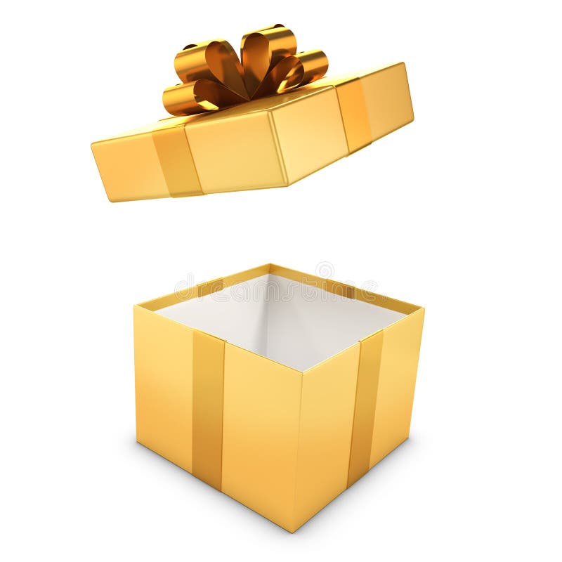 Il contenitore di regalo dell'oro 3d si apre