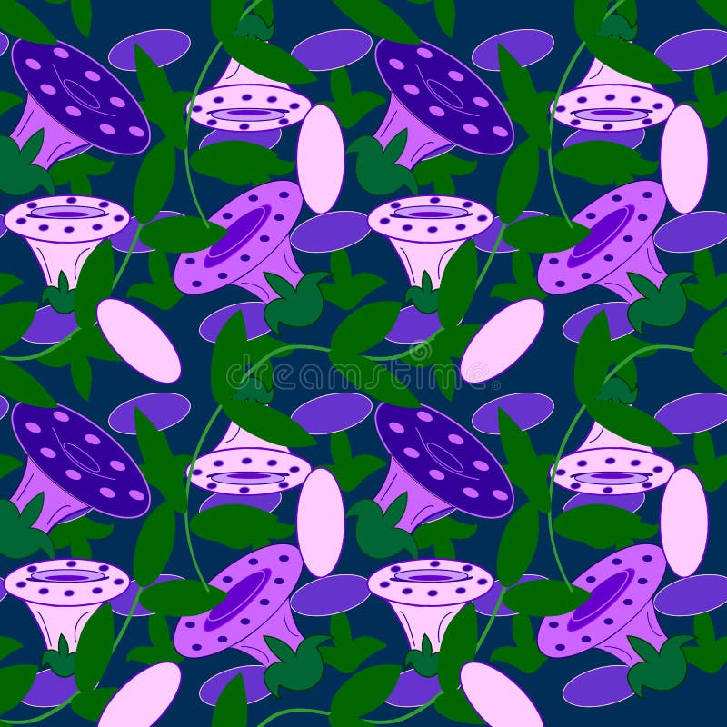 Il convolvolo lilla del fondo senza cuciture lascia verde illustrazione di stock Il convolvolo lilla del fondo senza cuciture lascia verde illustrazione di stock
