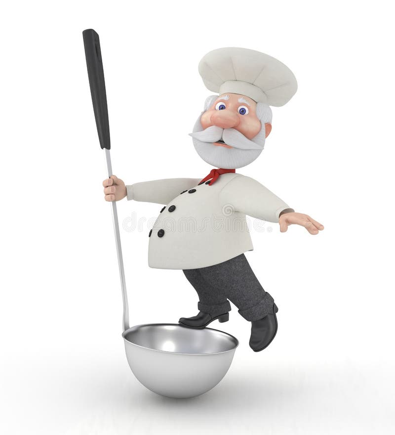 Il cuoco 3D con una siviera. royalty illustrazione gratis Il cuoco 3D con una siviera. royalty illustrazione gratis