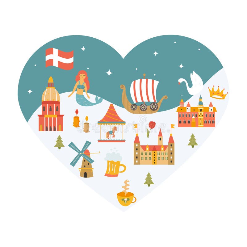 Il cuore ha modellato il manifesto con l'insieme dei simboli danesi royalty illustrazione gratis Il cuore ha modellato il manifesto con l'insieme dei simboli danesi royalty illustrazione gratis
