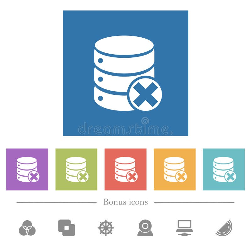 Il database annulla le icone bianche piane in background quadrati illustrazione vettoriale
