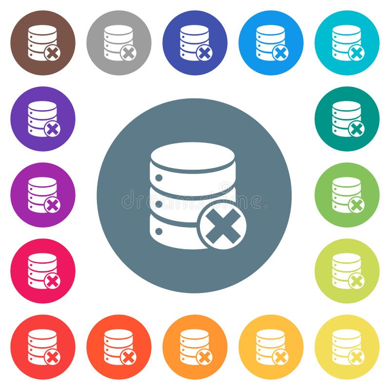 Il database annulla le icone in bianco piatto su sfondi a colori arrotondati royalty illustrazione gratis