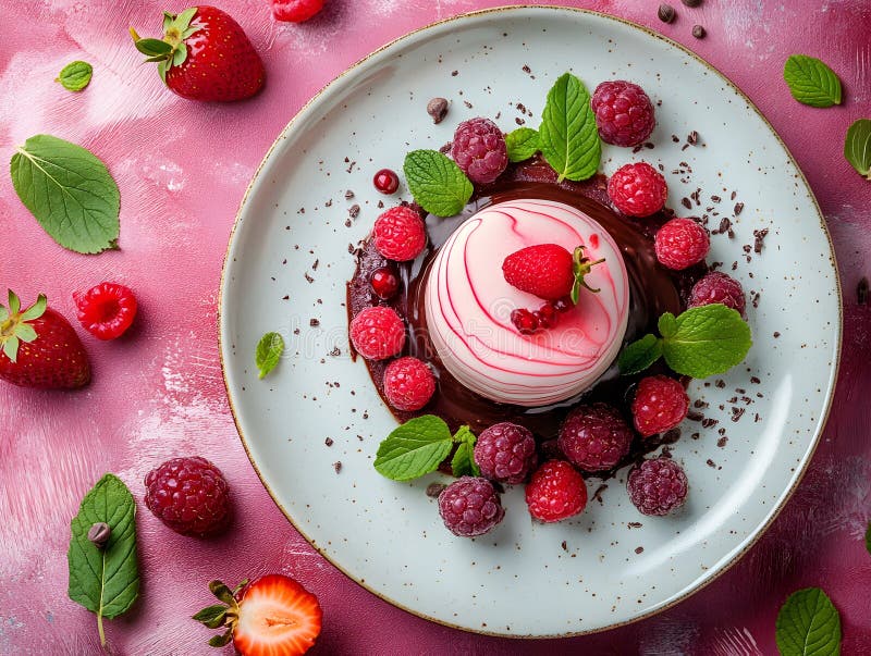 Il dessert sul piatto sembra delizioso e colorato. può essere utilizzato per pubblicizzare il menu del ristorante o i dessert onli illustrazione vettoriale
