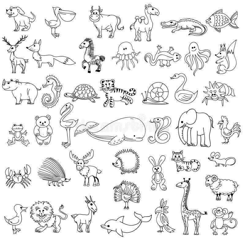 Bambini Che Disegnano Gli Animali Di Scarabocchio Illustrazione Vettoriale Illustrazione Di Rana Elefanti