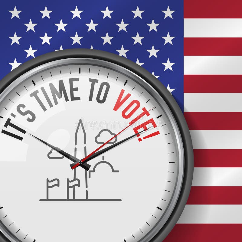 Il est temps de voter Horloge blanche de vecteur avec le slogan de motivation Montre analogue en métal avec le verre Icône de Was illustration libre de droits Il est temps de voter Horloge blanche de vecteur avec le slogan de motivation Montre analogue en métal avec le verre Icône de Was illustration libre de droits