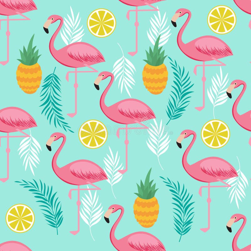 Il fenicottero rosa, gli ananas e le foglie esotiche vector il modello senza cuciture illustrazione di stock Il fenicottero rosa, gli ananas e le foglie esotiche vector il modello senza cuciture illustrazione di stock
