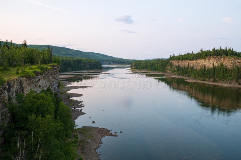 The Peace River near Hudson`s Hope in British Columbia, Canada. The Peace River near Hudson`s Hope in British Columbia, Canada