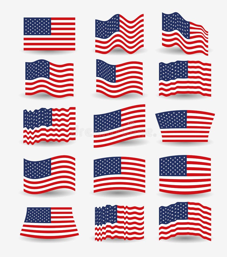 Il fondo bianco dell'insieme variopinto inbandiera la progettazione differente degli Stati Uniti d'America illustrazione di stock Il fondo bianco dell'insieme variopinto inbandiera la progettazione differente degli Stati Uniti d'America illustrazione di stock
