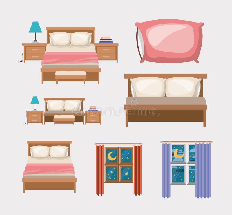 Il fondo di colore con la camera da letto e gli elementi si dirigono illustrazione vettoriale Il fondo di colore con la camera da letto e gli elementi si dirigono illustrazione vettoriale