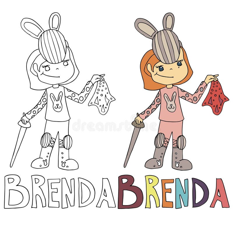 Il fumetto semplice del disegno per l'immagine di coloritura dei bambini con differenti nomi nella compatibilità con il carattere