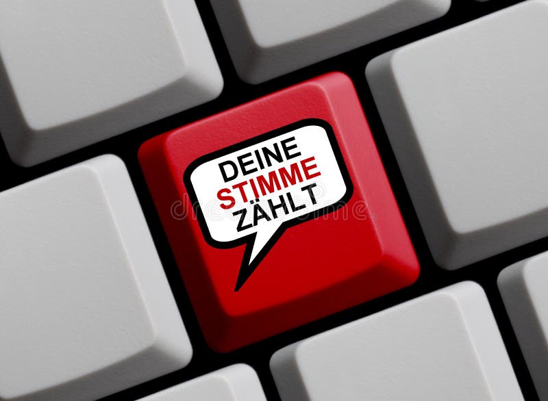 Il fumetto sulla tastiera di computer che mostra il vostro voto conta il tedesco fotografia stock libera da diritti Il fumetto sulla tastiera di computer che mostra il vostro voto conta il tedesco fotografia stock libera da diritti