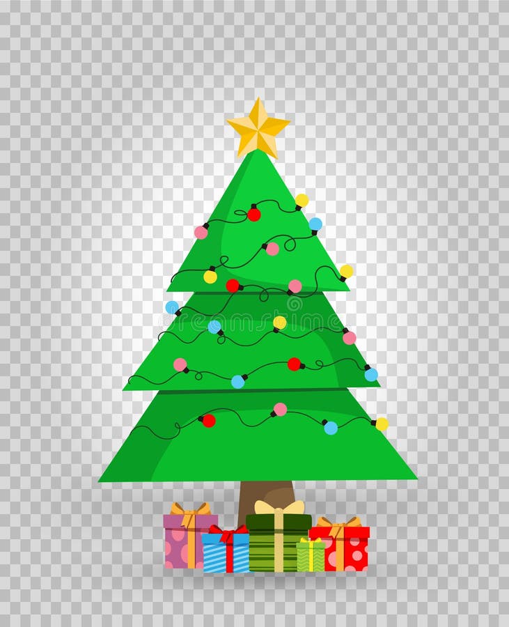 Il fumetto sveglio ha decorato l'albero di abete di Natale con i regali e presenta il clipart illustrazione di stock Il fumetto sveglio ha decorato l'albero di abete di Natale con i regali e presenta il clipart illustrazione di stock