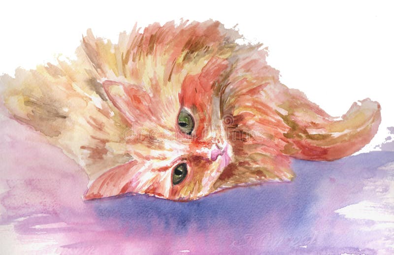 Il gatto si trova sul sofà dipinto con gli acquerelli su carta illustrazione di stock Il gatto si trova sul sofà dipinto con gli acquerelli su carta illustrazione di stock