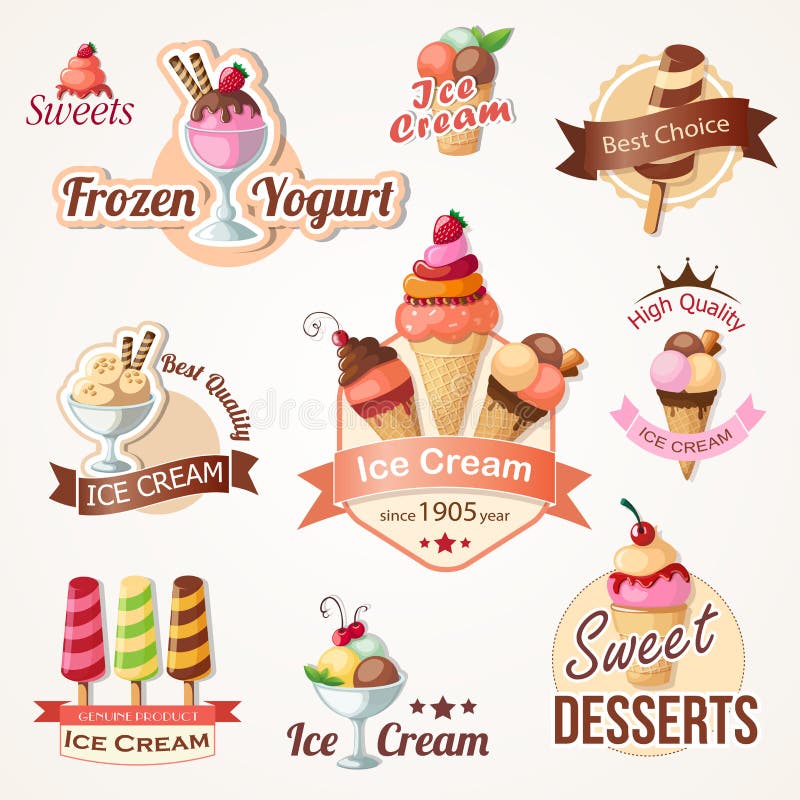 Il gelato identifica e badges le collezioni illustrazione vettoriale
