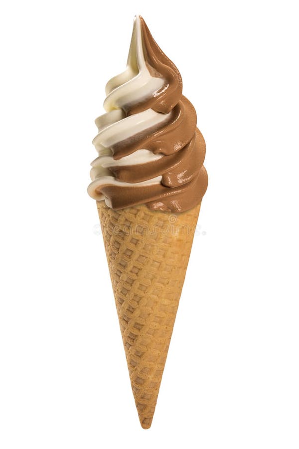 Il gelato molle del cioccolato e della vaniglia waffled cono