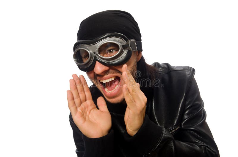 Il giovane con i vetri dell'aviatore su bianco fotografia stock Il giovane con i vetri dell'aviatore su bianco fotografia stock