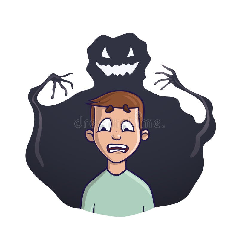Il giovane ed il mostro dell'ombra dietro lui Vector l'illustrazione sul tema di insonnia, gli incubi, timori illustrazione di stock Il giovane ed il mostro dell'ombra dietro lui Vector l'illustrazione sul tema di insonnia, gli incubi, timori illustrazione di stock