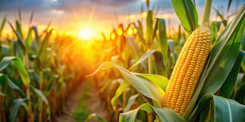 Il grano d'oro in un campo di sole al tramonto. Generative AI illustrazione di stock