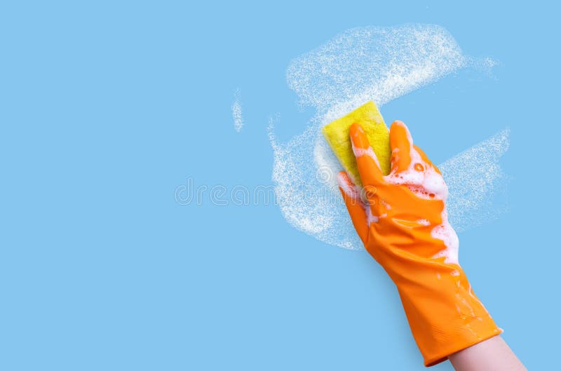 Worker removes and washes concept banner. Worker removes and washes concept banner.