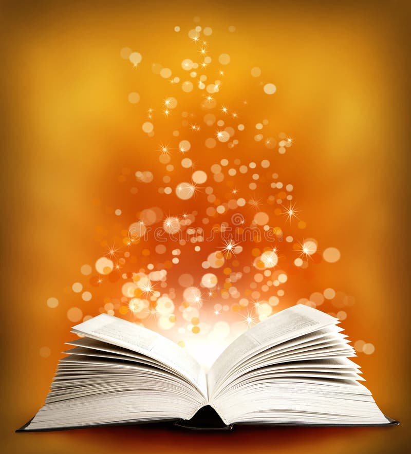 Il libro magico aperto con gli sparklings fotografia stock libera da diritti
