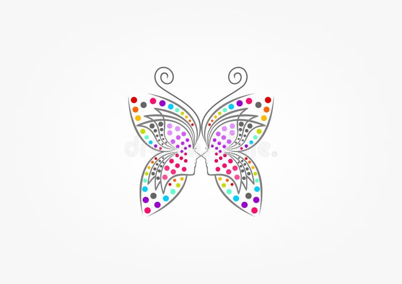 Il logo della farfalla, la stazione termale, il modo, la donna di bellezza, massaggio, si rilassa, cosmetico e progettazione di m