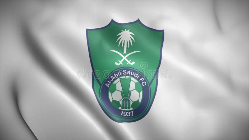 Il logo di alahli saudi football club su una bandiera che sventola in un loop animato ravvicinate vedute la 4k video saudi arabia