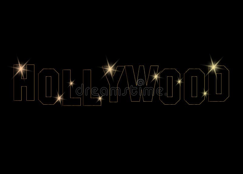Il logo dorato di vettore di Hollywood, oro segna il fondo con lettere isolato o nero illustrazione vettoriale