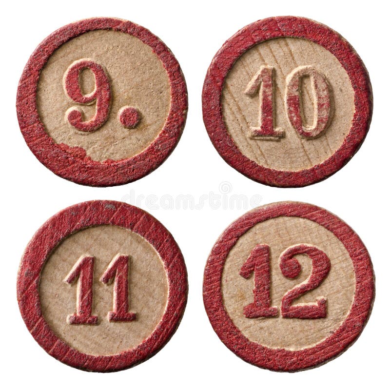 Vintage Wooden Lotto Number - Nine - Ten - Eleven - Twelve. Vintage Wooden Lotto Number - Nine - Ten - Eleven - Twelve