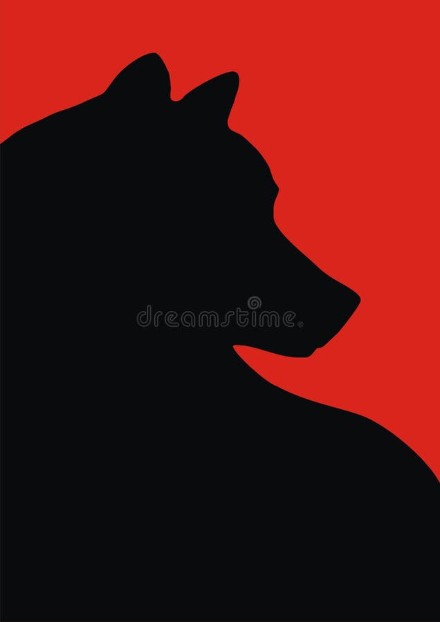 Il lupo nero su priorità bassa rossa. illustrazione di stock